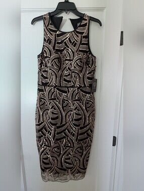 Vince Camuto Black Dress With Gold Sequin Pattern, NWT, Size 8